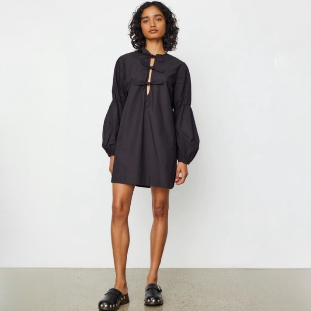 GANNI Cotton Poplin Tie Front Tunic Dress